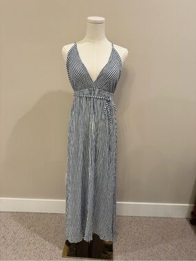 Elan Blue and White Striped Maxi Dress